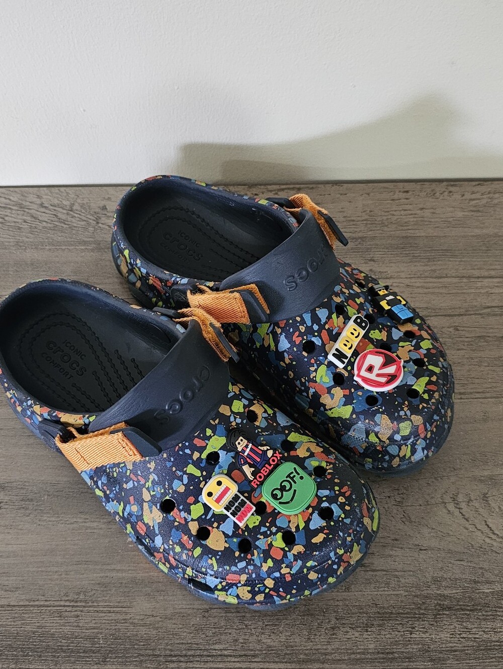 Crocs Terrain Kids Navy Multicolor Splash Clog Shoes Roblox Charms Boy J4